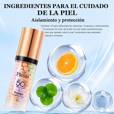 Plenia - Prebase maquillaje SPF 50 para corregir e iluminar piel | 1+1 GRATIS
