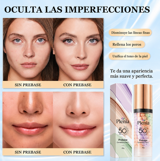 Plenia - Prebase maquillaje SPF 50 para corregir e iluminar piel | 1+1 GRATIS